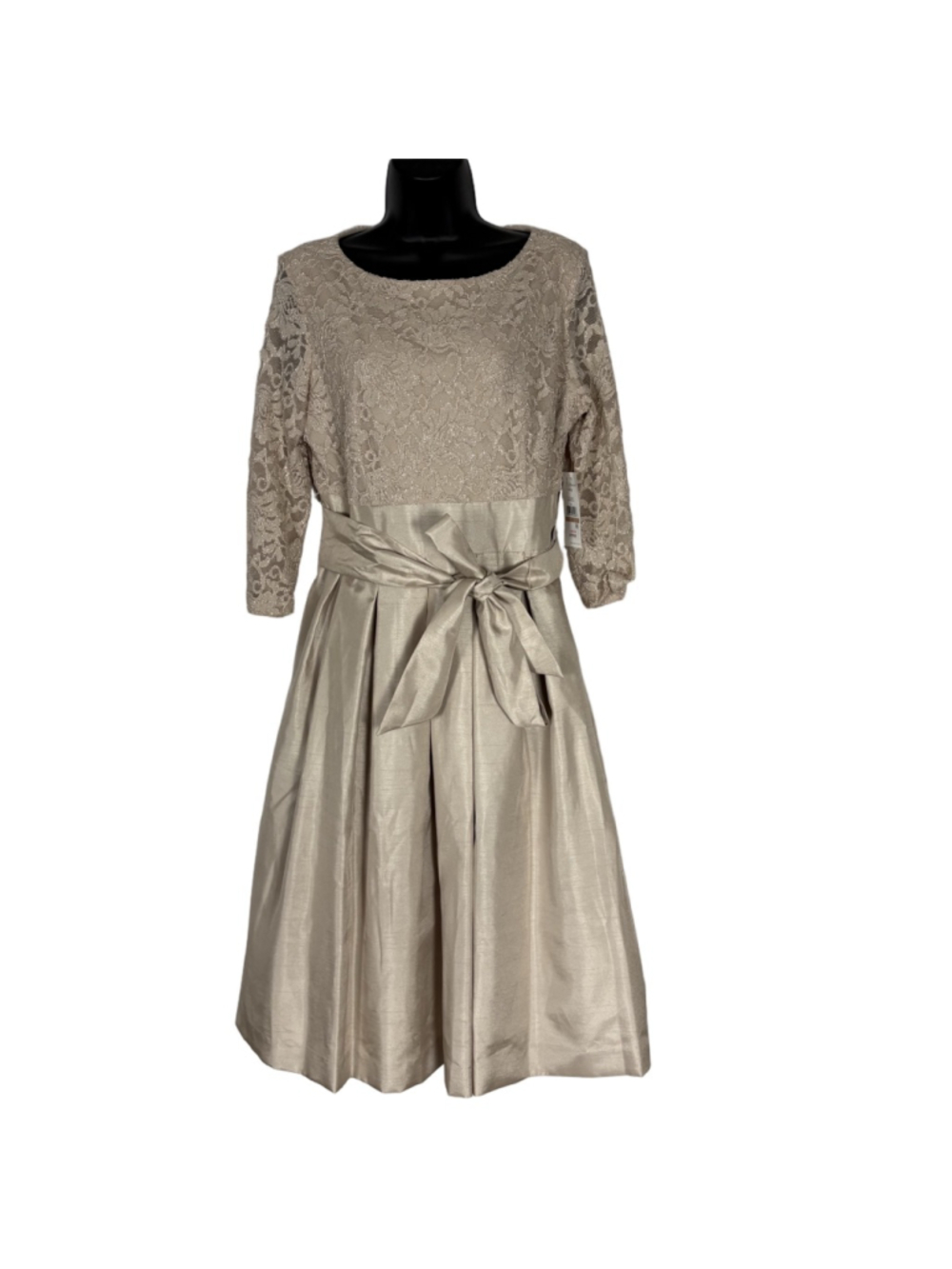 J Howard 12 Champagne Lace Fairycore Dress Tea Length Cottagecore Formal